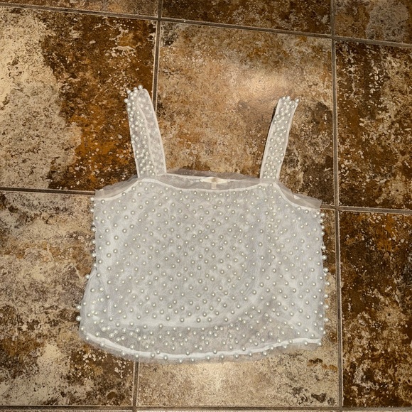 LoveShackFancy White Pearl Beaded Tank Top - Picture 1 of 5
